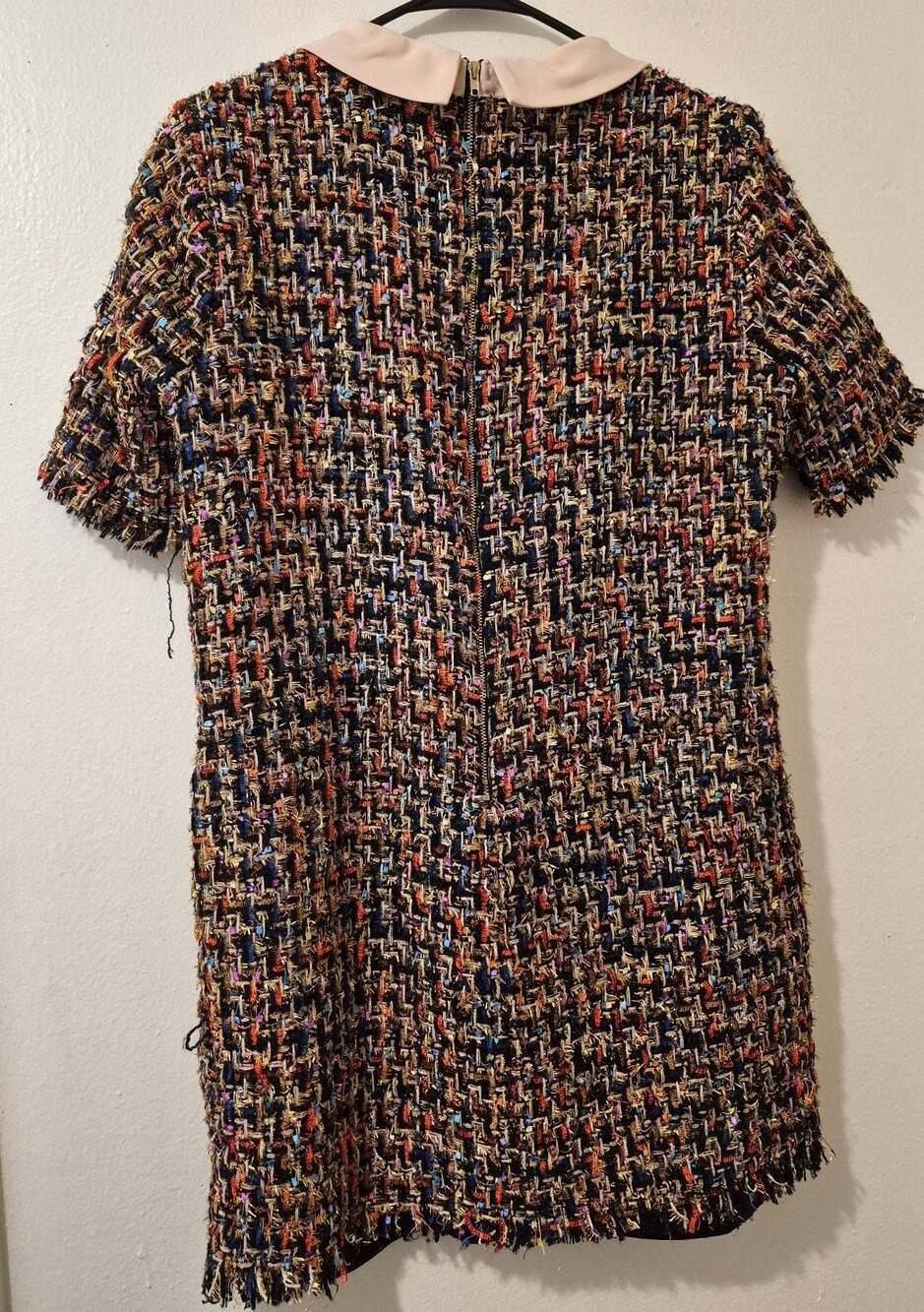 Just Me Tweed Short Sleeve Collared Dress with Bow Detail - Picture 2 of 3